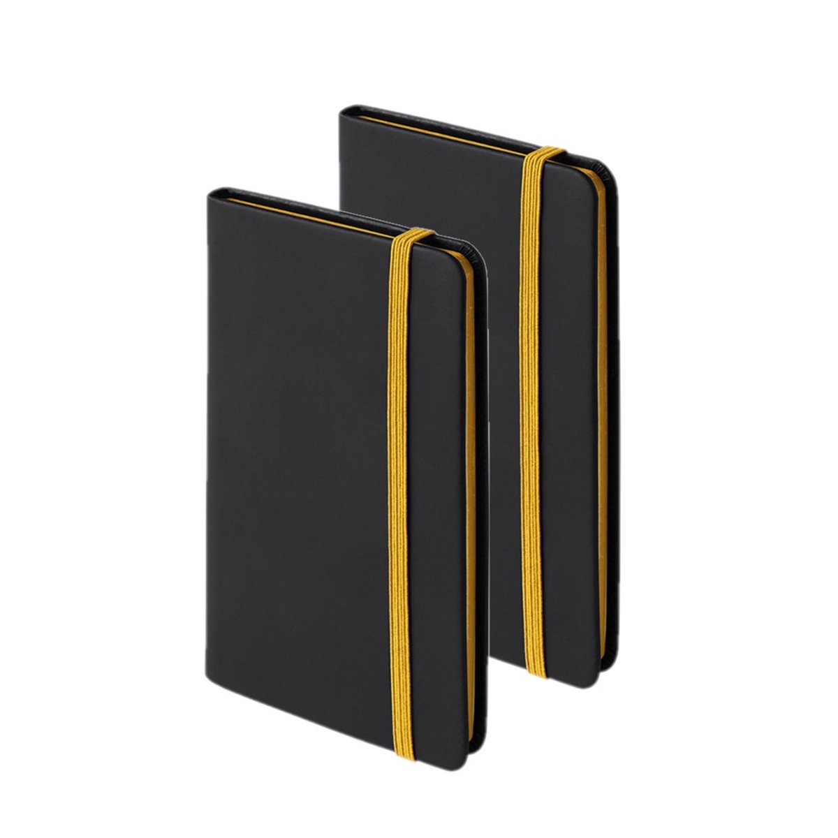 Set van 4x stuks schriften/notitieboekje pu-leer kaft geel met elastiek 9 x 14 cm - 80x gekleurde blanco paginas