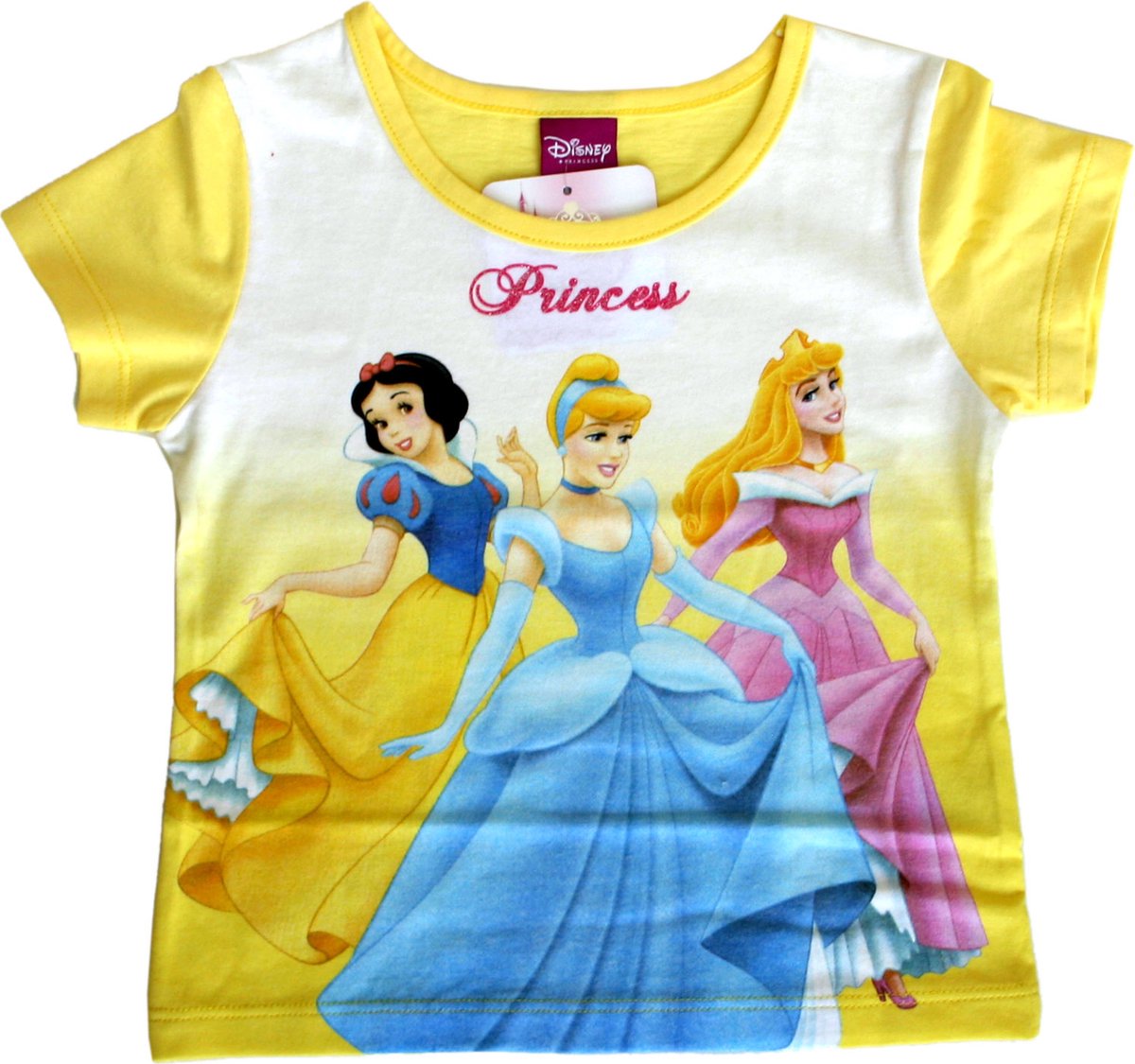 Disney Princess Meisjes T-shirt Geel - Prinsessen Sneeuwwitje Assepoester Doornroosje - Maat 104