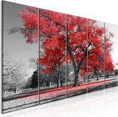 Schilderij - Autumn in the Park (5 Parts) Narrow Red.