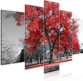 Schilderij - Autumn in the Park (5 Parts) Wide Red.