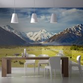 Fotobehangkoning - Behang - Vliesbehang - Fotobehang Zuidelijke Alpen in Nieuw-Zeeland - Bergen - Berglandschap - 350 x 270 cm