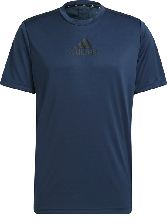 adidas - D2M 3-Stripes Back Tee - Blue Sports Shirt-L