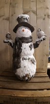 Grote Sneeuwpop - Vogels - Licht - Geluid - 70 cm hoog - steen