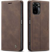 CaseMe - Hoesje geschikt voor Xiaomi Redmi Note 10 - Wallet Book Case - Magneetsluiting - Donker Bruin