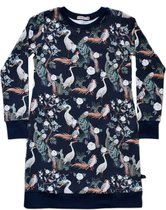 Vanilla and Brass - Kraanvogel - Navy blauw jurk met vogels en bloemen - Meisjes kleding - Maten 104 slim fit