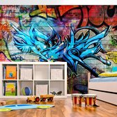 Fotobehangkoning - Behang - Vliesbehang - Fotobehang - Art crime - Graffiti Muur - Straatkunst - 400 x 280 cm