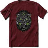 Wolf - Dieren Mandala T-Shirt | Groen | Grappig Verjaardag Zentangle Dierenkop Cadeau Shirt | Dames - Heren - Unisex | Wildlife Tshirt Kleding Kado | - Burgundy - XL