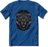 Wolf - Dieren Mandala T-Shirt | Donkerblauw | Grappig Verjaardag Zentangle Dierenkop Cadeau Shirt | Dames - Heren - Unisex | Wildlife Tshirt Kleding Kado | - Donker Blauw - XXL