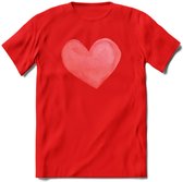 Valentijn Pastel waterverf Hart T-Shirt | Grappig Valentijnsdag Cadeautje voor Hem en Haar | Dames - Heren - Unisex | Kleding Cadeau | - Rood - L