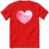 Valentijn Pastel waterverf Hart T-Shirt | Grappig Valentijnsdag Cadeautje voor Hem en Haar | Dames - Heren - Unisex | Kleding Cadeau | - Rood - L