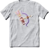 Valentijn pijl en boog Hart T-Shirt | Grappig Valentijnsdag Cadeautje voor Hem en Haar | Dames - Heren - Unisex | Kleding Cadeau | - Licht Grijs - Gemaleerd - XL