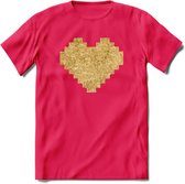 Valentijn Goud Hart T-Shirt | Grappig Valentijnsdag Cadeautje voor Hem en Haar | Dames - Heren - Unisex | Kleding Cadeau | - Roze - S