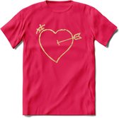 Valentijn Goud Hart T-Shirt | Grappig Valentijnsdag Cadeautje voor Hem en Haar | Dames - Heren - Unisex | Kleding Cadeau | - Roze - XXL