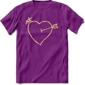 Valentijn Goud Hart T-Shirt | Grappig Valentijnsdag Cadeautje voor Hem en Haar | Dames - Heren - Unisex | Kleding Cadeau | - Paars - XL