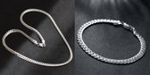 Ketting + Armband Set - 925 Zilver - Versierde Cuban Link - 5mm - Kettingen Armbanden Sieraden Set Heren Dames - Cadeau voor Man