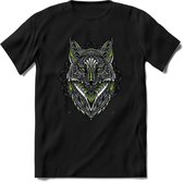 Vos - Dieren Mandala T-Shirt | Groen | Grappig Verjaardag Zentangle Dierenkop Cadeau Shirt | Dames - Heren - Unisex | Wildlife Tshirt Kleding Kado | - Zwart - XXL