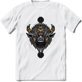 Bizon - Dieren Mandala T-Shirt | Geel | Grappig Verjaardag Zentangle Dierenkop Cadeau Shirt | Dames - Heren - Unisex | Wildlife Tshirt Kleding Kado | - Wit - L