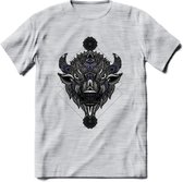 Bizon - Dieren Mandala T-Shirt | Donkerblauw | Grappig Verjaardag Zentangle Dierenkop Cadeau Shirt | Dames - Heren - Unisex | Wildlife Tshirt Kleding Kado | - Licht Grijs - Gemalee