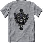 Bizon - Dieren Mandala T-Shirt | Donkerblauw | Grappig Verjaardag Zentangle Dierenkop Cadeau Shirt | Dames - Heren - Unisex | Wildlife Tshirt Kleding Kado | - Donker Grijs - Gemale