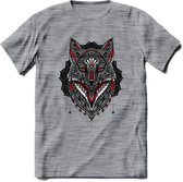 Vos - Dieren Mandala T-Shirt | Rood | Grappig Verjaardag Zentangle Dierenkop Cadeau Shirt | Dames - Heren - Unisex | Wildlife Tshirt Kleding Kado | - Donker Grijs - Gemaleerd - S