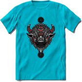 Bizon - Dieren Mandala T-Shirt | Rood | Grappig Verjaardag Zentangle Dierenkop Cadeau Shirt | Dames - Heren - Unisex | Wildlife Tshirt Kleding Kado | - Blauw - S