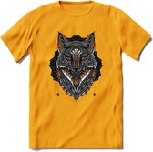 Vos - Dieren Mandala T-Shirt | Oranje | Grappig Verjaardag Zentangle Dierenkop Cadeau Shirt | Dames - Heren - Unisex | Wildlife Tshirt Kleding Kado | - Geel - XXL