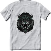 Tijger - Dieren Mandala T-Shirt | Aqua | Grappig Verjaardag Zentangle Dierenkop Cadeau Shirt | Dames - Heren - Unisex | Wildlife Tshirt Kleding Kado | - Licht Grijs - Gemaleerd - S