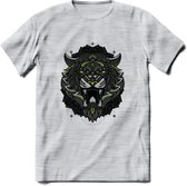 Tijger - Dieren Mandala T-Shirt | Groen | Grappig Verjaardag Zentangle Dierenkop Cadeau Shirt | Dames - Heren - Unisex | Wildlife Tshirt Kleding Kado | - Licht Grijs - Gemaleerd -