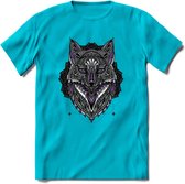 Vos - Dieren Mandala T-Shirt | Paars | Grappig Verjaardag Zentangle Dierenkop Cadeau Shirt | Dames - Heren - Unisex | Wildlife Tshirt Kleding Kado | - Blauw - XXL