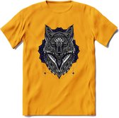 Vos - Dieren Mandala T-Shirt | Donkerblauw | Grappig Verjaardag Zentangle Dierenkop Cadeau Shirt | Dames - Heren - Unisex | Wildlife Tshirt Kleding Kado | - Geel - M