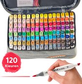 ARTECO® 120 Alcohol Dual Tip Markers – Breed & Brush Tip – Twinmarkers Markeerstiften met Opbergtas - Speciale Soort Alcohol Markeerstiften - Cadeau