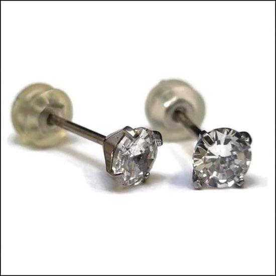 Aramat jewels ® - Ronde titanium oorbellen zirkonia transparant 5mm