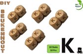 Bob Online ™ - Setje van 10 Stuks - ‘K’ Vierkant Beukenhout Kralen 12mm met ca. 3.5mm Gaatje – Houten Letter Kubus Kralen – DIY Houten Alfabet Kralen Laser Gegraveerd – 12mm Beech Wood ‘K’ Lazer Engraved Letter Beads – Doe-het-zelf Alfabet Kralen