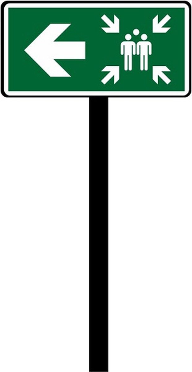 E007 Verzamelplaats links ZWART 40x20 cm (compleet) incl. gratis levering in Nederland m.u.v. eilanden) paal 1,5 meter