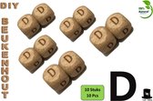 Bob Online ™ - Setje van 10 Stuks - ‘D’ Vierkant Beukenhout Kralen 12mm met ca. 3.5mm Gaatje – Houten Letter Kubus Kralen – DIY Houten Alfabet Kralen Laser Gegraveerd – 12mm Beech