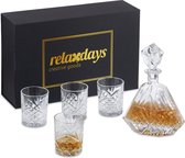 Relaxdays whiskey set 5-delig - 4 whiskeyglazen - 1 karaf - met reliëf - cadeauset