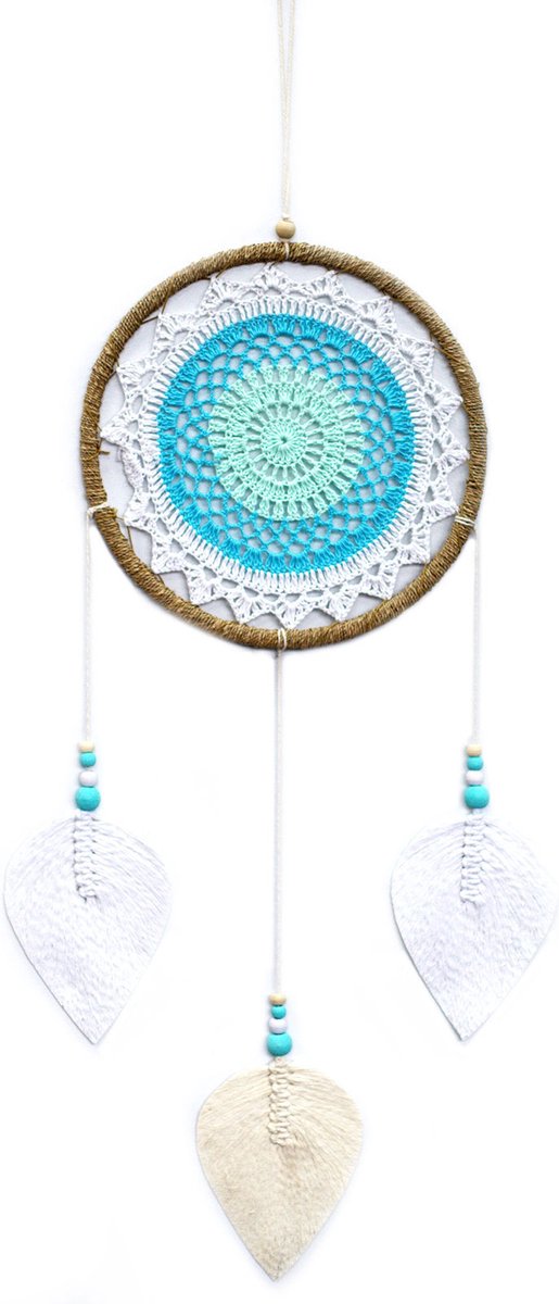 Ancient Wisdom Bali Natuurlijke Dromenvanger - Handgemaakt - Turquoise - Elementaire Geesten - 65x27x1cm