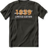 1939 Limited Edition T-Shirt | Goud - Zilver | Grappig Verjaardag en Feest Cadeau Shirt | Dames - Heren - Unisex | Tshirt Kleding Kado | - Donker Grijs - XL