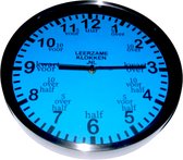leerzame klok wandklok kinderen leren klokkijken zilver/licht blauw 30 cm