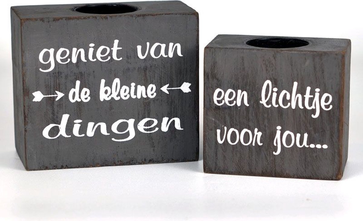 Waxinehouder set - geniet 10x12 cm - een lichtje voor jou 7x9 cm