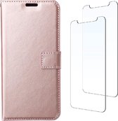 LuxeBass Boekhoesje en 2x Screenprotector geschikt voor iPhone 13 - Rosegoud - telefoonhoes - gsm hoes - telefoonhoesjes