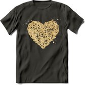 Valentijn Goud Hart T-Shirt | Grappig Valentijnsdag Cadeautje voor Hem en Haar | Dames - Heren - Unisex | Kleding Cadeau | - Donker Grijs - 3XL