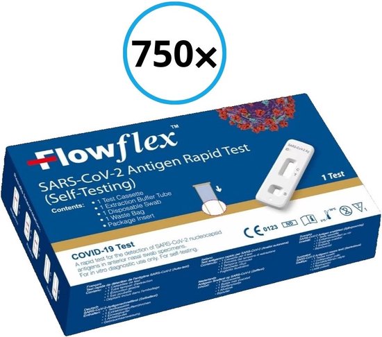 FlowFlex Zelftest - Covid-19 - 750 stuks - Verpakt per 1 stuk - Corona zelftest - Corona Covid sneltest (SARS, RIVM goedgekeurd)