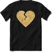 Valentijn Goud Hart T-Shirt | Grappig Valentijnsdag Cadeautje voor Hem en Haar | Dames - Heren - Unisex | Kleding Cadeau | - Zwart - L