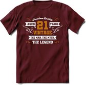 21 Jaar Legend T-Shirt | Goud - Wit | Grappig Verjaardag en Feest Cadeau Shirt | Dames - Heren - Unisex | Tshirt Kleding Kado | - Burgundy - S