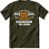 25 Jaar Legend T-Shirt | Goud - Wit | Grappig Verjaardag en Feest Cadeau Shirt | Dames - Heren - Unisex | Tshirt Kleding Kado | - Leger Groen - XL