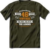 46 Jaar Legend T-Shirt | Goud - Wit | Grappig Verjaardag en Feest Cadeau Shirt | Dames - Heren - Unisex | Tshirt Kleding Kado | - Leger Groen - XL
