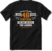 46 Jaar Legend T-Shirt | Goud - Wit | Grappig Verjaardag en Feest Cadeau Shirt | Dames - Heren - Unisex | Tshirt Kleding Kado | - Zwart - 3XL