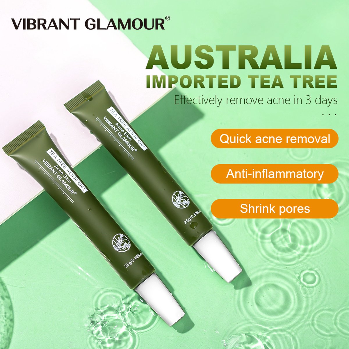 VIBRANT GLAMOUR Tea tree gel - Vibrant Glamour - Acne Gel - Tegen Puistjes - Tegen Onzuiverheden - Tegen vlekken en huiduitbarstingen - JeugdPuistjes - Acne Littekens