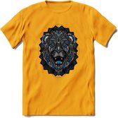 Leeuw - Dieren Mandala T-Shirt | Blauw | Grappig Verjaardag Zentangle Dierenkop Cadeau Shirt | Dames - Heren - Unisex | Wildlife Tshirt Kleding Kado | - Geel - XXL